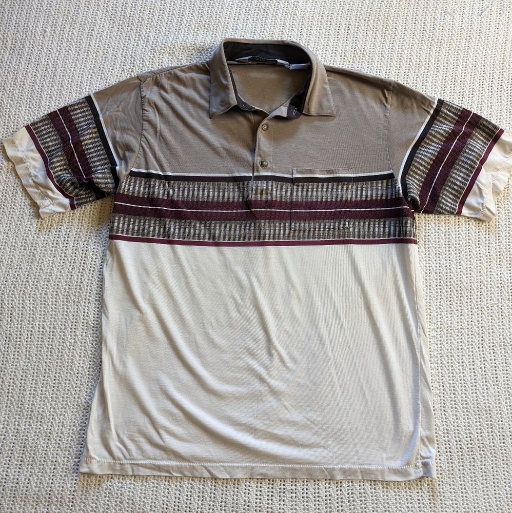 VTG TROPICAL PALM Men's LARGE Retro Polo Shirt Collar Short Sleeve Shirt Tag
